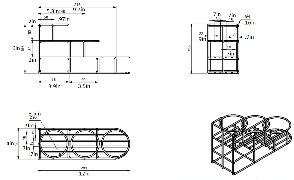 rattleware 3 Bottle Rack, Wire, 12"x4"x6", Silver - Image 3