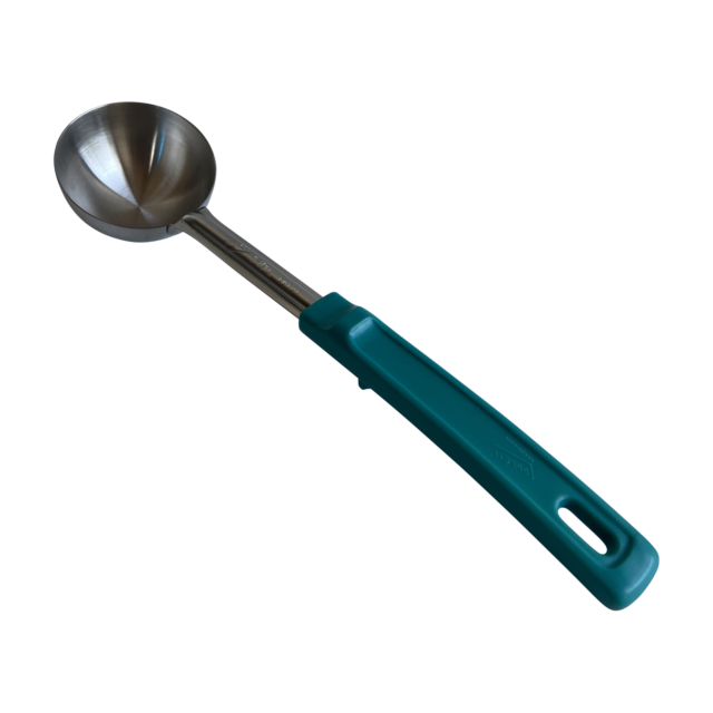 rattleware Egg Spoon Ladle, 3.5 oz, Green Handle, Stainless Steel