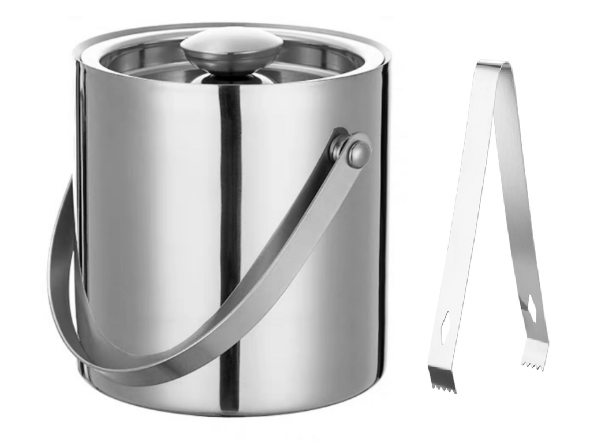 Ice Bin, Stainless Steel, 2L (Approx .5 Gallon), with Tongs