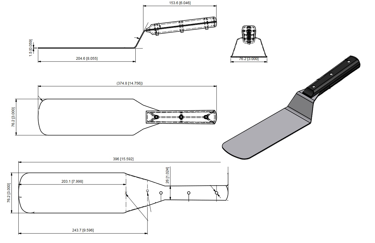 Stainless Steel Spatula, Black Handle, 8" x 3" Blade - Image 6