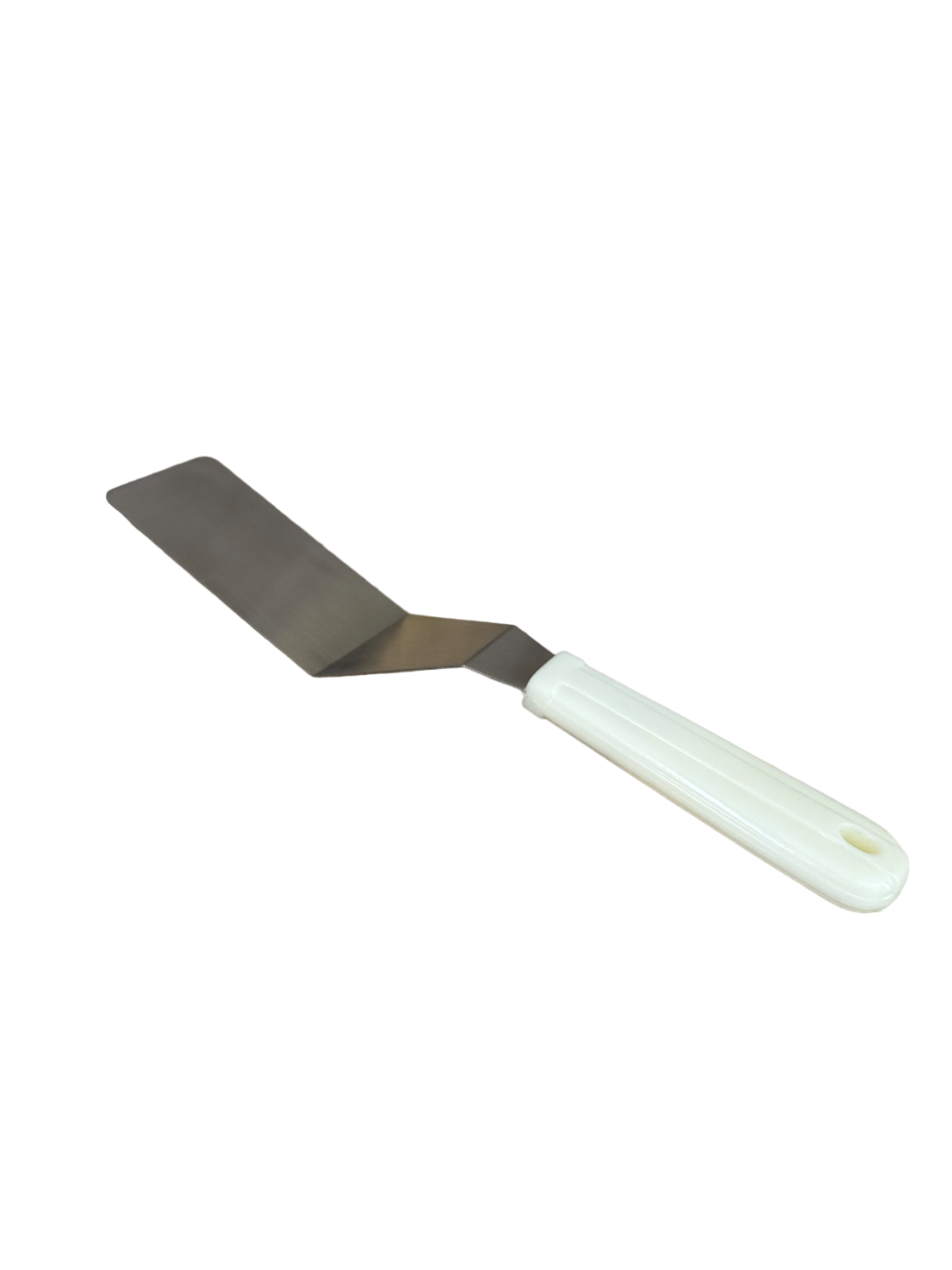 Spatula, Stainless Steel, White Plastic Handle, 4in x 2in Blade - Image 2