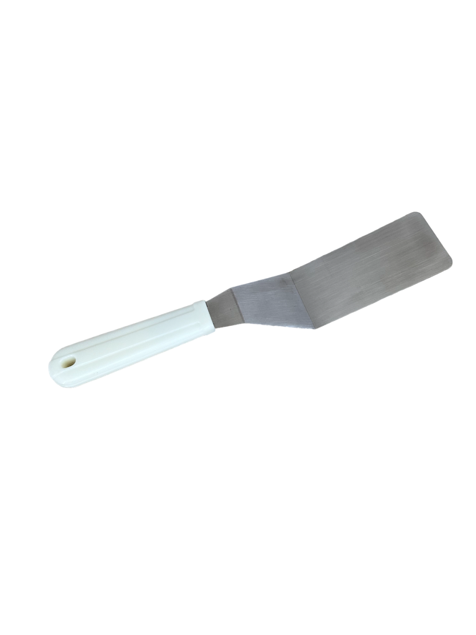Spatula, Stainless Steel, White Plastic Handle, 4in x 2in Blade - Image 3