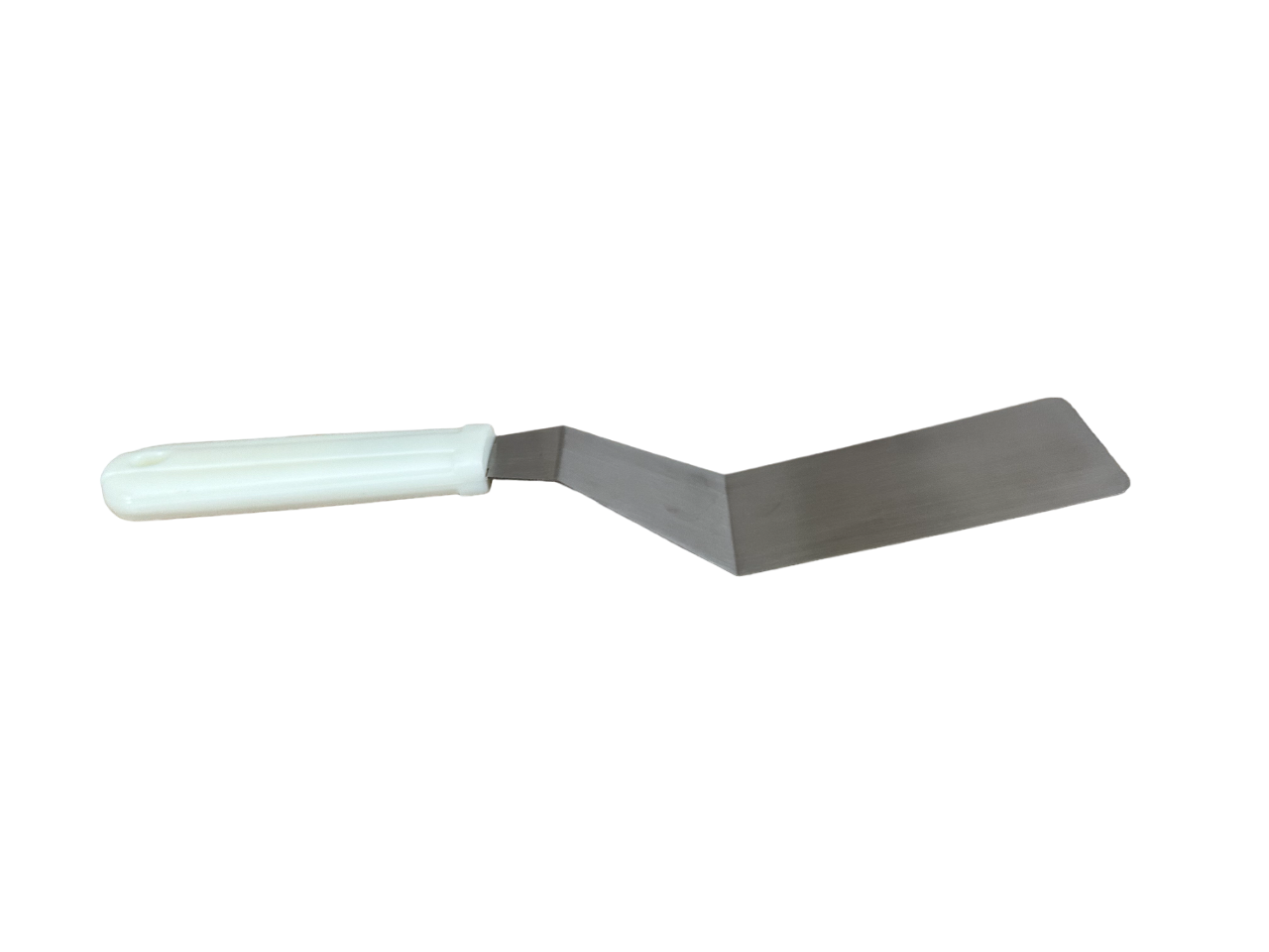 Spatula, Stainless Steel, White Plastic Handle, 4in x 2in Blade - Image 4
