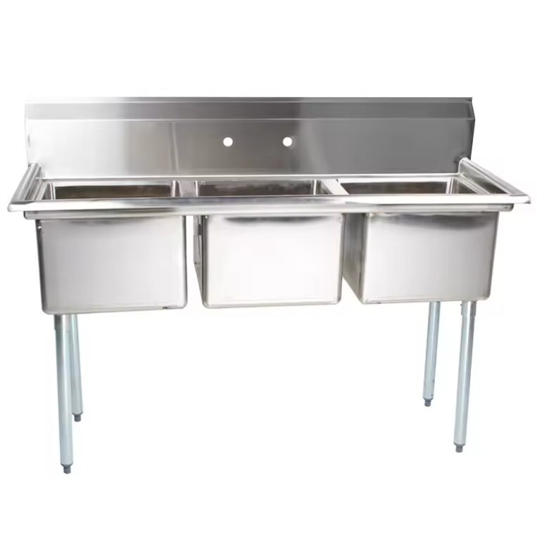 Quality Industries Sink, Stainless Steel, 3 Compartments, with Back Panel - Image 2