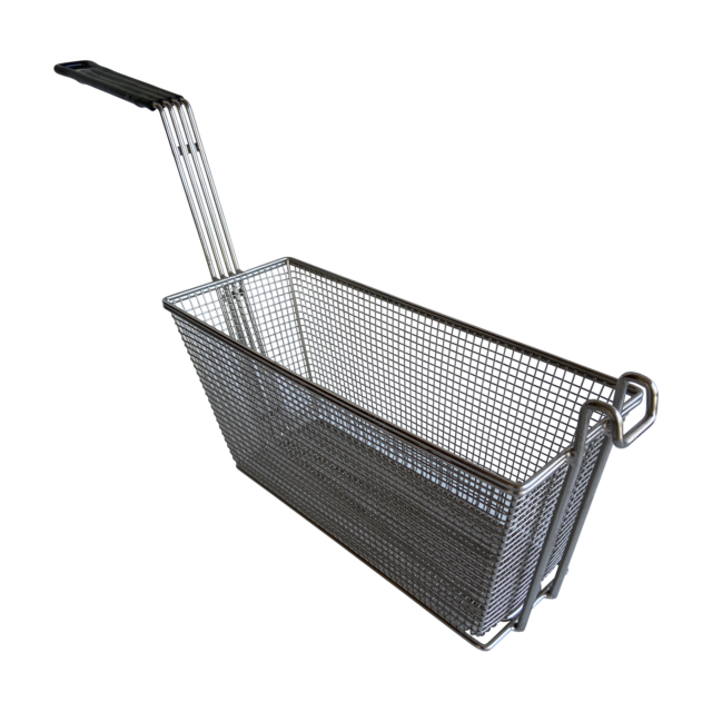 Quality Industries Fry Basket, Stainless Steel, Counter Fryer, Black Handle, 13.5"x5.5"x6.1"