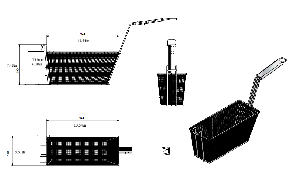 Quality Industries Fry Basket, Stainless Steel, Counter Fryer, Black Handle, 13.5"x5.5"x6.1" - Image 2