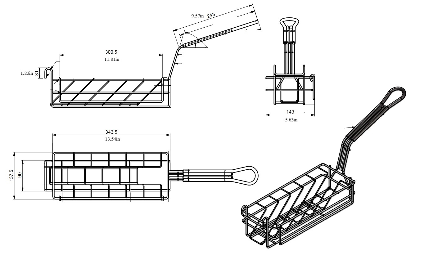 Quality Industries Fry Basket, Stainless Steel, Cutlet/Patty, 13.5"x5.4" - Image 7