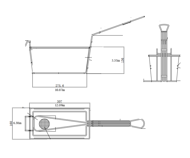 Quality Industries Fry Basket, Stainless Steel, with 2 Rib, 307x160x136mm (12.1"x6.3"x5.4") - Image 2
