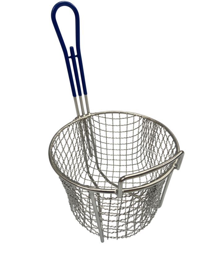 Quality Industries Basket, Stainless Steel, Crispy, Blue Handle, 6.7" x 7" x 9.5"