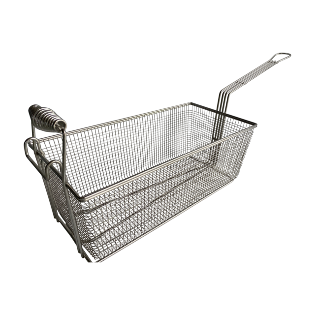 Quality Industries Fry Basket, Stainless Steel, Black Front Handle,  16.73” x 8.74” x 6”