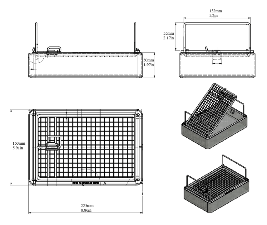 Quality Industries Parts Washing Basket, Stainless Steel, Two Hangers, Bolt Latch, 225x150x50 mm, (8.9x5.9x2 in) - Image 3