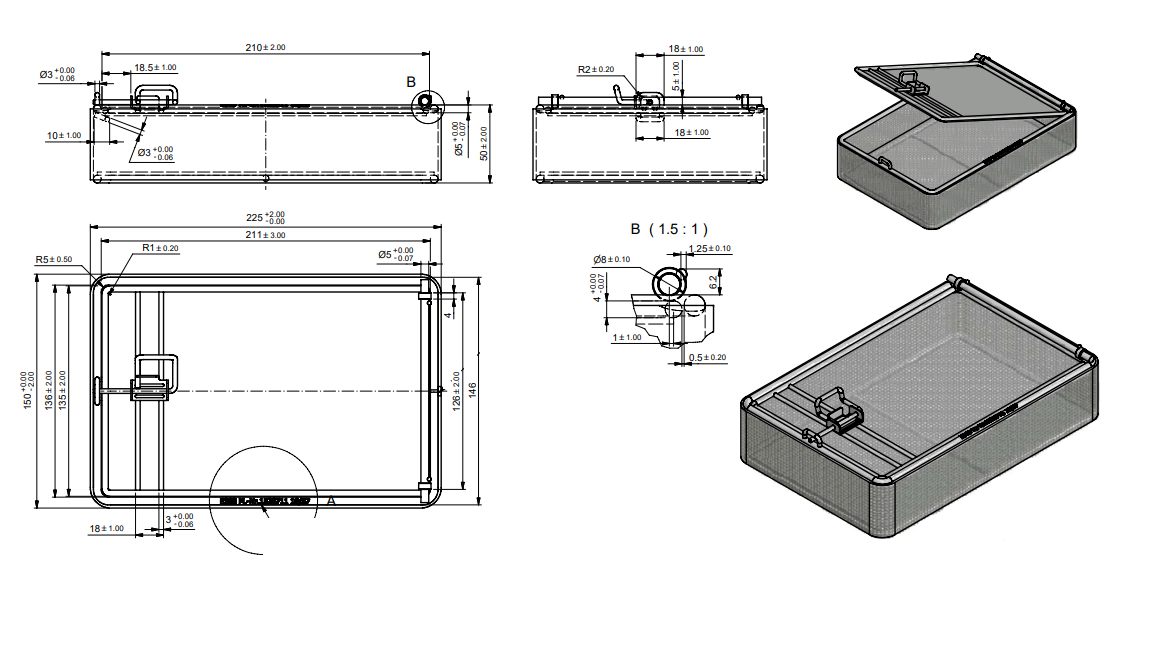 Quality Industries Parts Washing Basket, Stainless Steel, Fine Mesh, Bolt Latch, 8.9"x5.9"x2" - Image 3