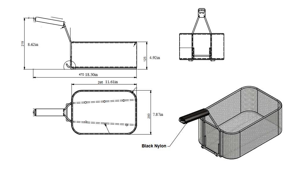 Quality Industries Fry Basket, Stainless Steel, Rounded Corners, 11.6"x7.9"x4.9" - Image 2