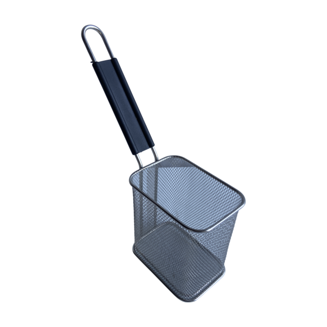 Quality Industries Pasta Basket, Stainless Steel, Rectangular, Black Handle, 5.3"x3.7"x5.7"