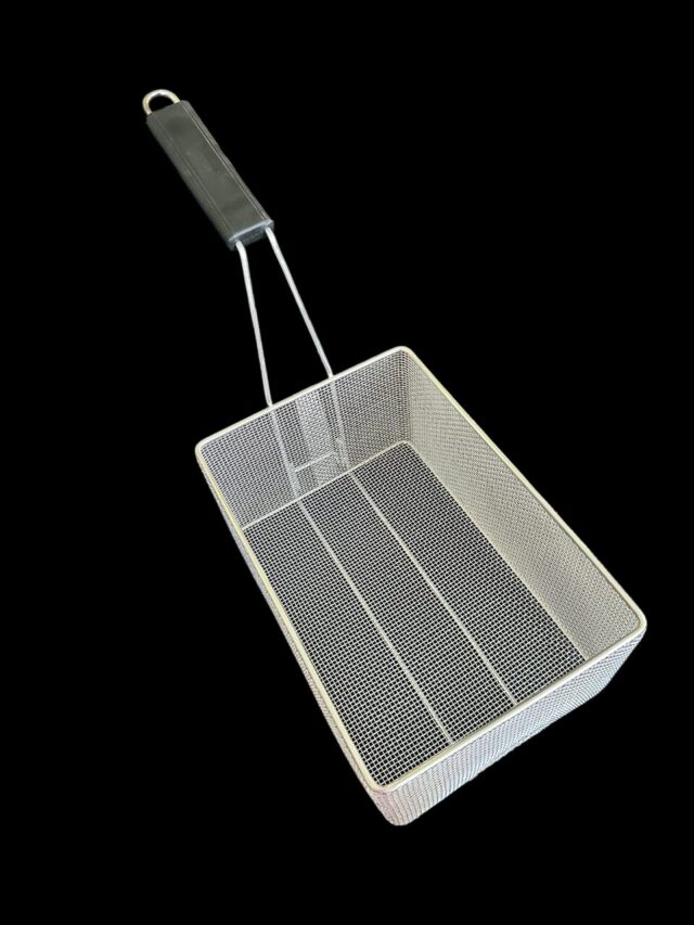 Quality Industries Pasta Basket, Stainless Steel, Black Handle, 320x220x160 mm, (12.6x8.86x6.3 in)