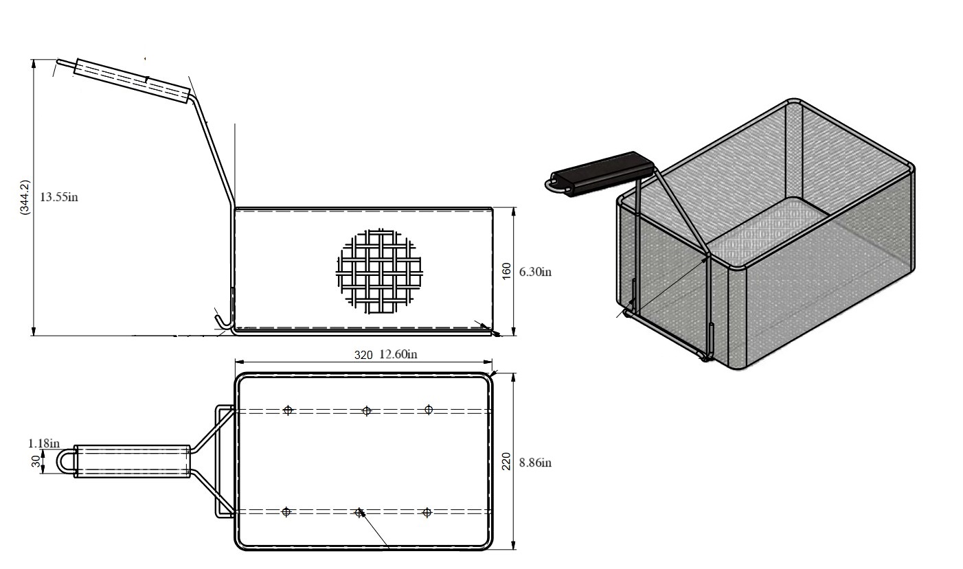 Quality Industries Pasta Basket, Stainless Steel, Black Handle, 320x220x160 mm, (12.6x8.86x6.3 in) - Image 6