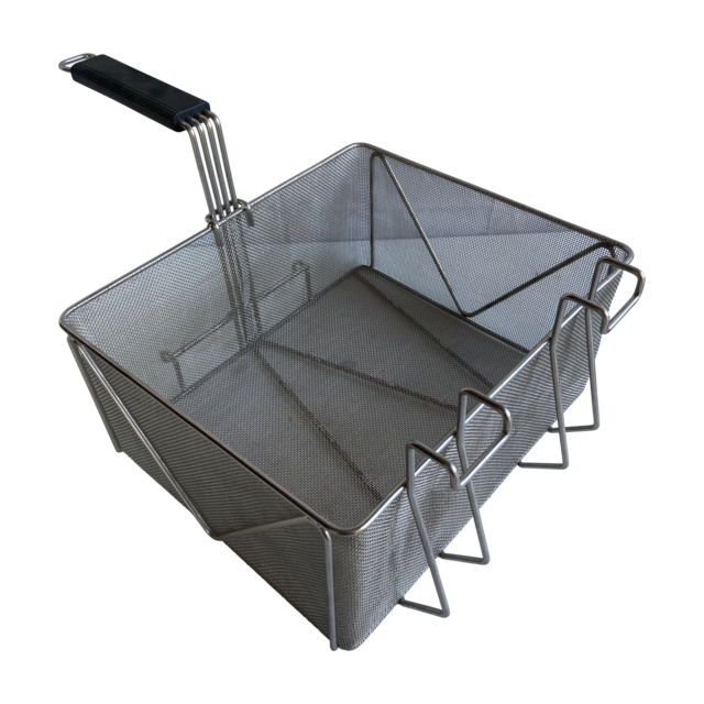 Quality Industries Fry Basket, Stainless Steel, Black Handle,11.6” x 13.8” x 6.1”