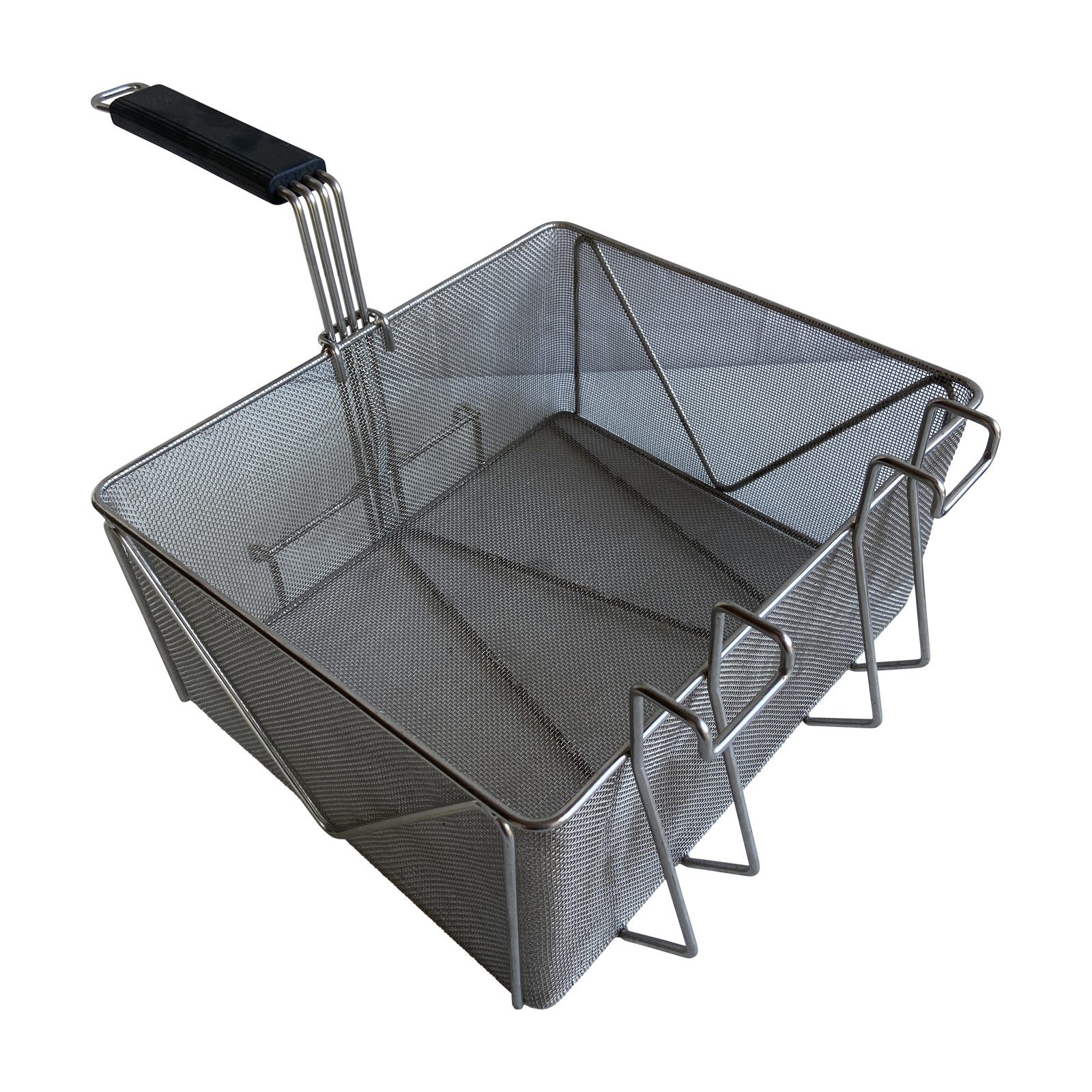 Quality Industries Fry Basket, Stainless Steel, Black Handle,11.6” x 13.8” x 6.1”