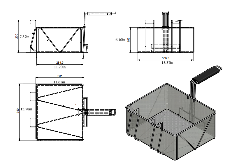 Quality Industries Fry Basket, Stainless Steel, Black Handle,11.6” x 13.8” x 6.1” - Image 2