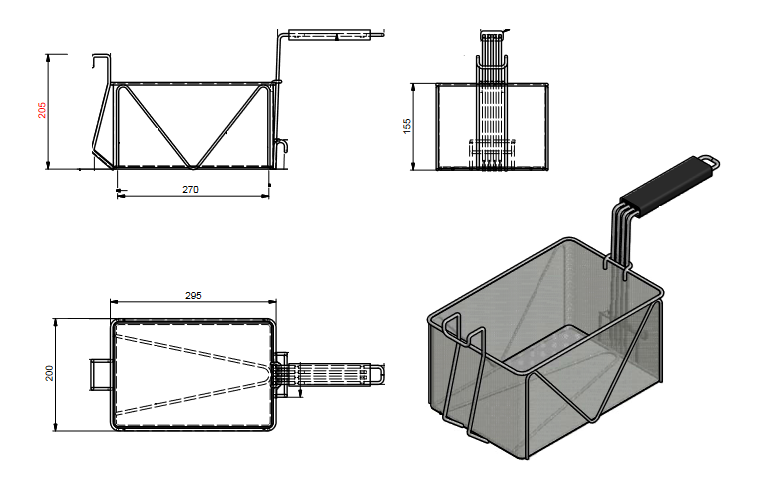 Quality Industries Pasta Basket, Stainless Steel, Black Handle, 295x200x155 (mm) - Image 2