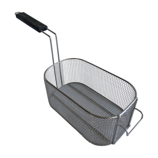 Quality Industries Fry Basket, Black Handle, Stainless Steel, Rounded Edges, 11.7" x 6.9" x 5.1"