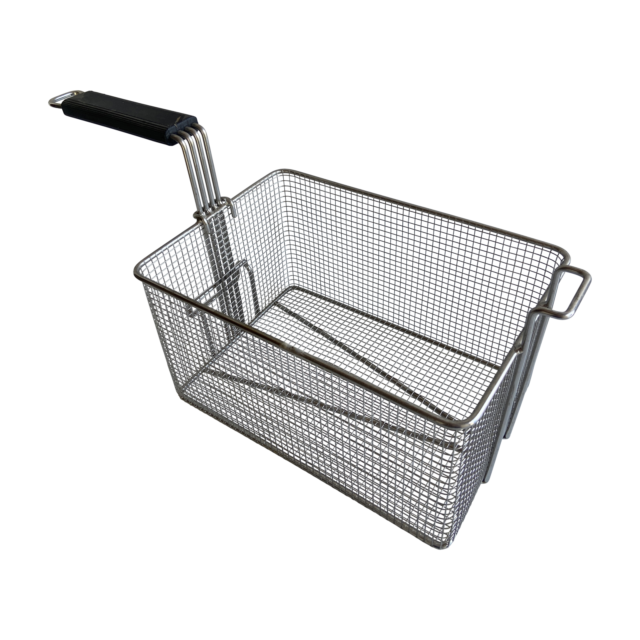 Quality Industries Fry Basket, Stainless Steel, Black Handle, 11.8” x 8.3” x 7.7”