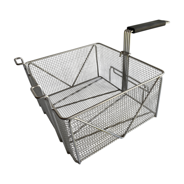 Quality Industries Fry Basket, Stainless Steel, Black Handle, 13.8" x 11.8"x 6.3"