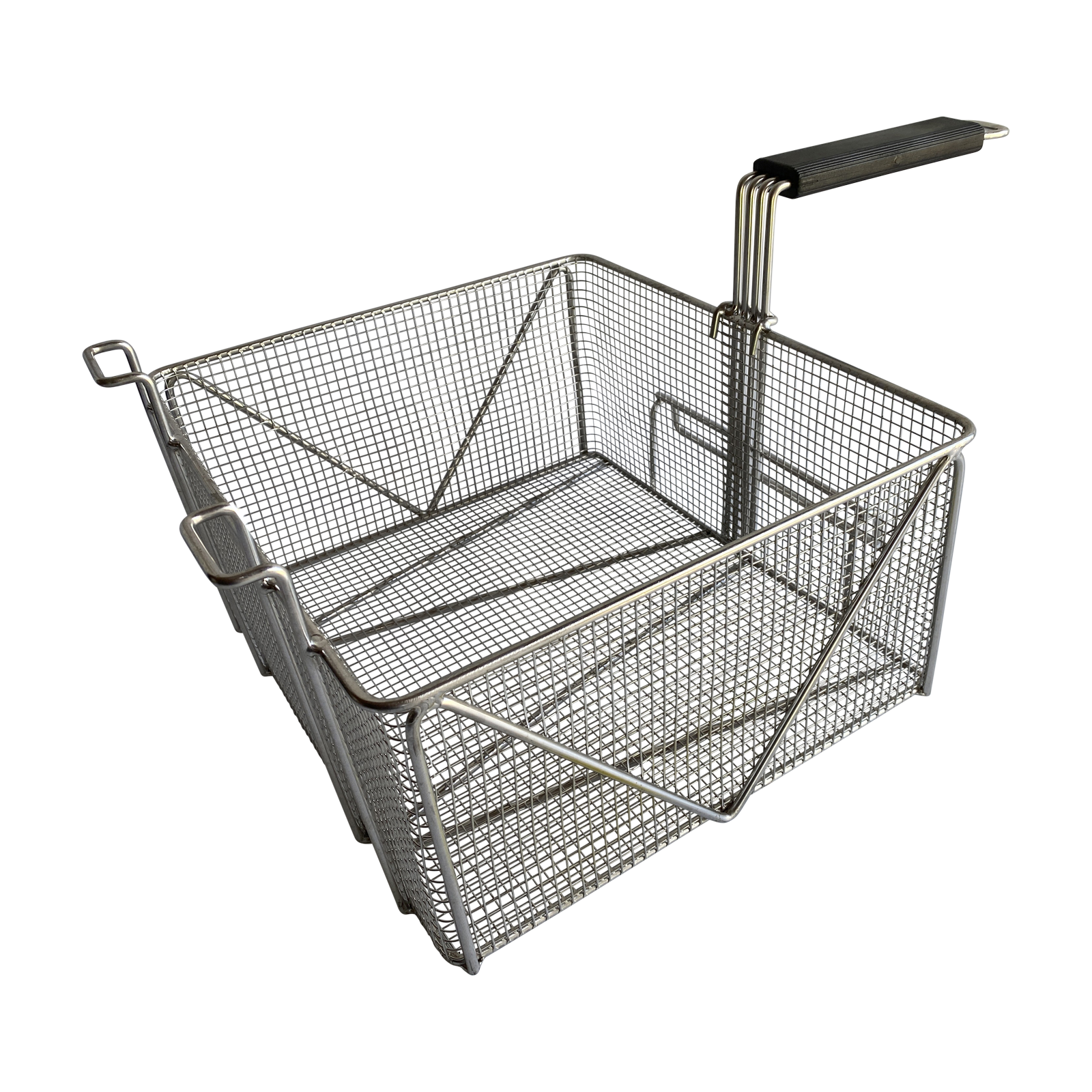 Quality Industries Fry Basket, Stainless Steel, Black Handle, 13.8" x 11.8"x 6.3"