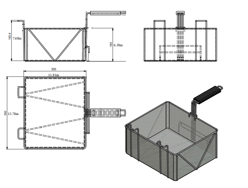 Quality Industries Fry Basket, Stainless Steel, Black Handle, 13.8" x 11.8"x 6.3" - Image 2