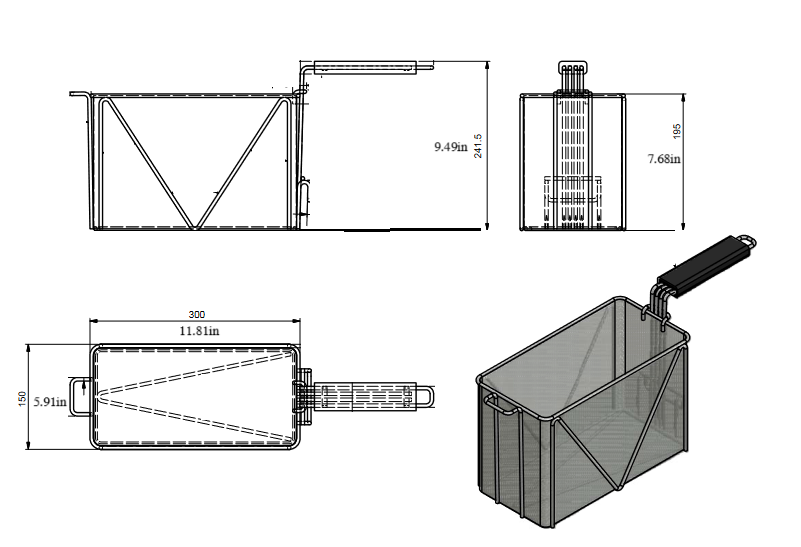 Quality Industries Pasta Basket, Stainless Steel, Black Handle, 300x150x195 (mm) - Image 2