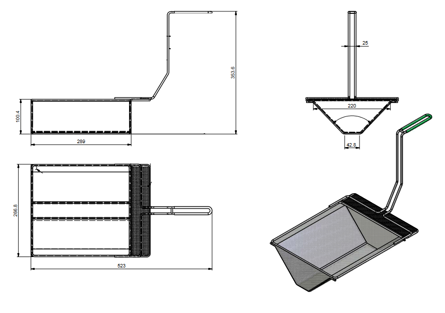 Quality Industries Sediment Tray, Gas Fryer, 10.5" x 11.4", Green Handle - Image 5