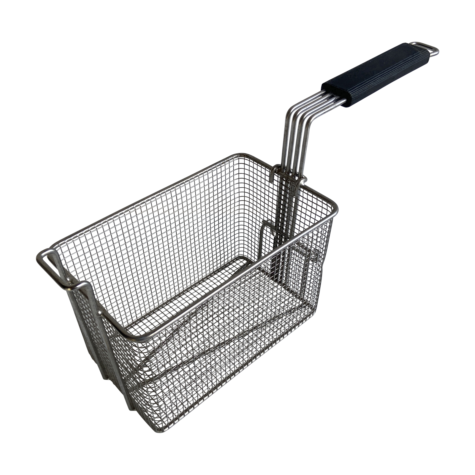 Quality Industries Fry Basket, Stainless Steel, Black Handle, 9.84″ x 5.9″ x 6.3″