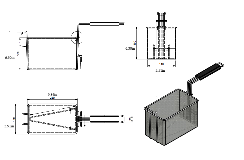 Quality Industries Fry Basket, Stainless Steel, Black Handle, 9.84″ x 5.9″ x 6.3″ - Image 2
