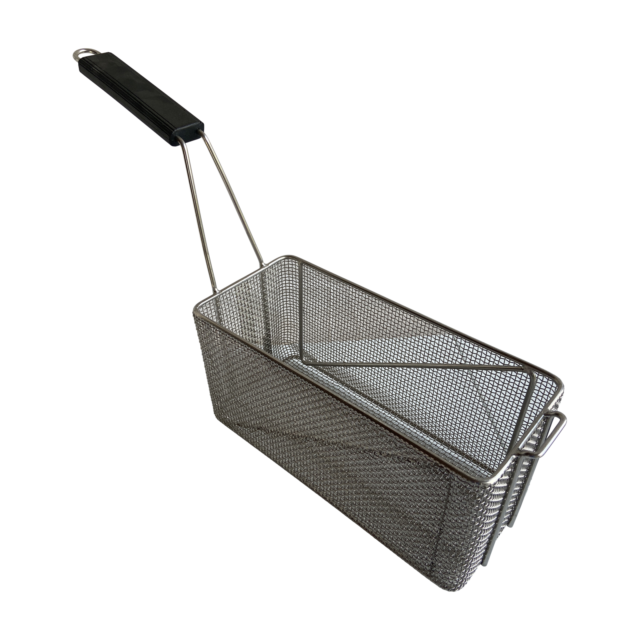 Quality Industries Fry Basket, Stainless Steel, Black Handle, 12.6"x 5.5" x 6.3"