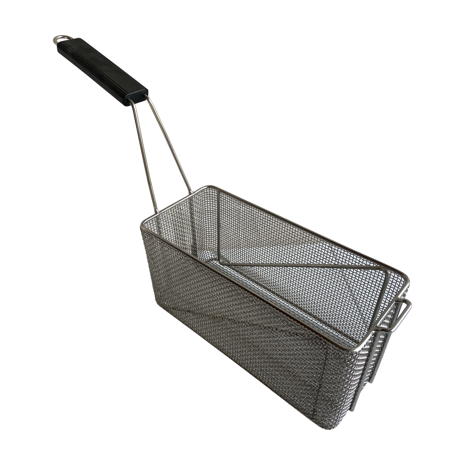 Quality Industries Fry Basket, Stainless Steel, Black Handle, 12.6"x 5.5" x 6.3"