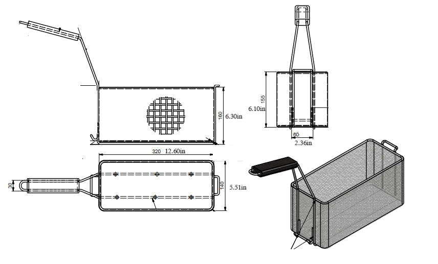 Quality Industries Fry Basket, Stainless Steel, Black Handle, 12.6"x 5.5" x 6.3" - Image 2