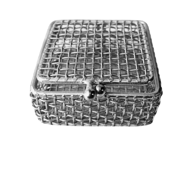 Mini Parts Washing Basket, Stainless Steel, Ball Clasp, 2.6 x 2.6 x 1.3 inches