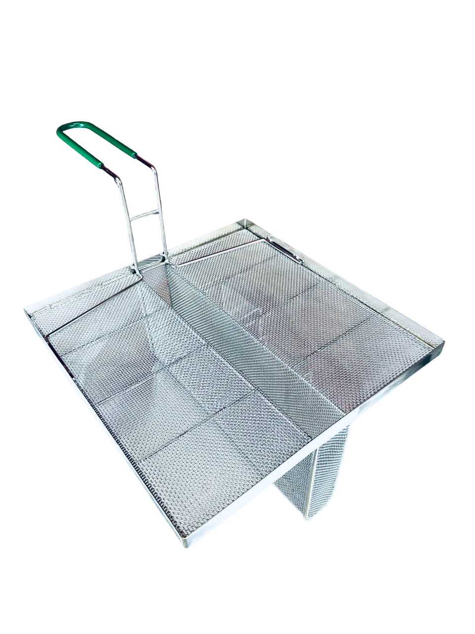 Quality Industries Stainless Steel Sediment Tray, 13.8"x 14", 7"x 2" Offset, Green Handle