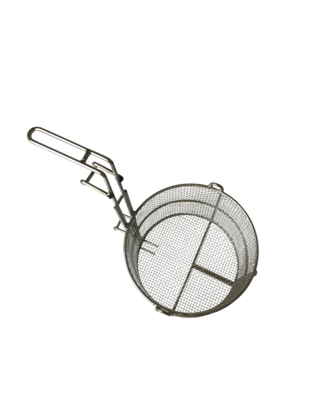 Quality Industries Fry Basket, Stainless Steel, Round, Double Hook, 10.35" Diameter, 8" Height