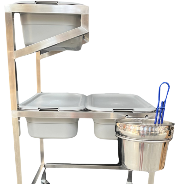 Quality Industries Breading Table with Swivel Casters, 33” x 27” x 57”, No Motor, Heavy Duty, Stainless Steel Workstation - Commercial Fried Chicken Breading Station for Optimal Food Prep