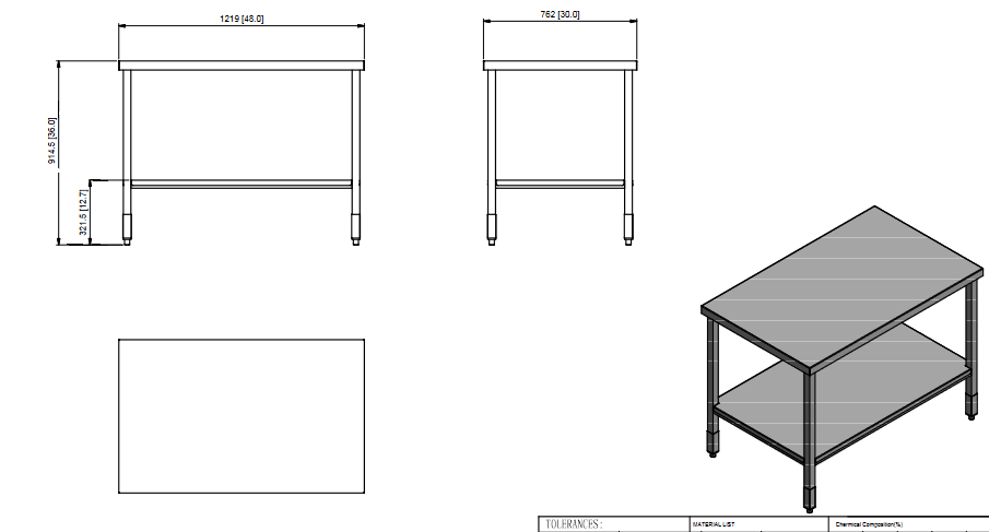 Quality Industries Table with Bottom Shelf, 48" x 30" x 36", Stainless Steel - Image 3