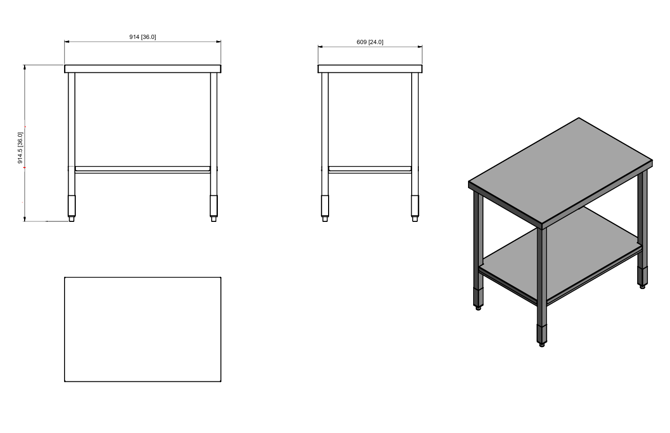 Quality Industries Table with Bottom Shelf, 36" x 24" x 36", Stainless Steel - Image 2