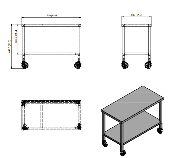 Stainless Steel Table with Bottom Shelf, 48" x 24" x 36", Swiveled Caster Kit with Brakes - Image 2