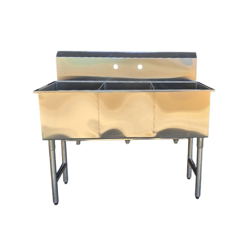 Quality Industries 3-Compartment Commercial Sink, Stainless Steel - 48x21in