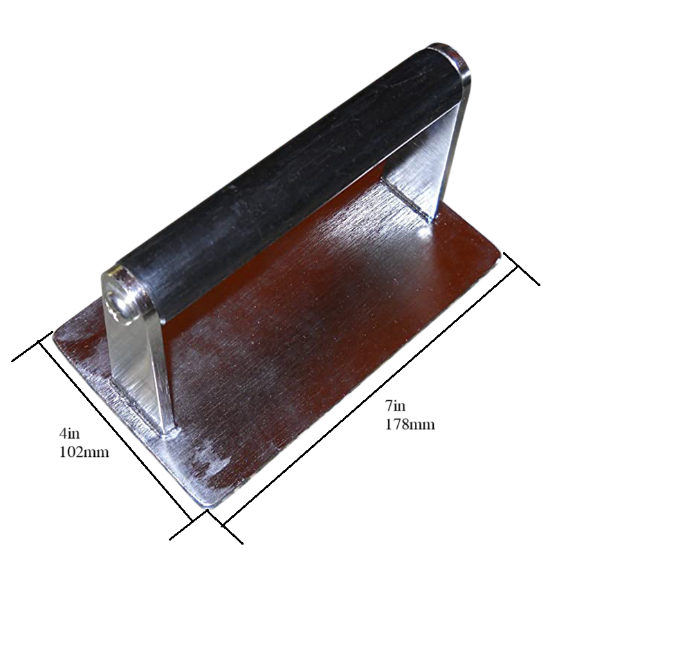 Quality Industries Stainless Steak Weight, Black Handle, ~3lb, 7"x4" - Image 3