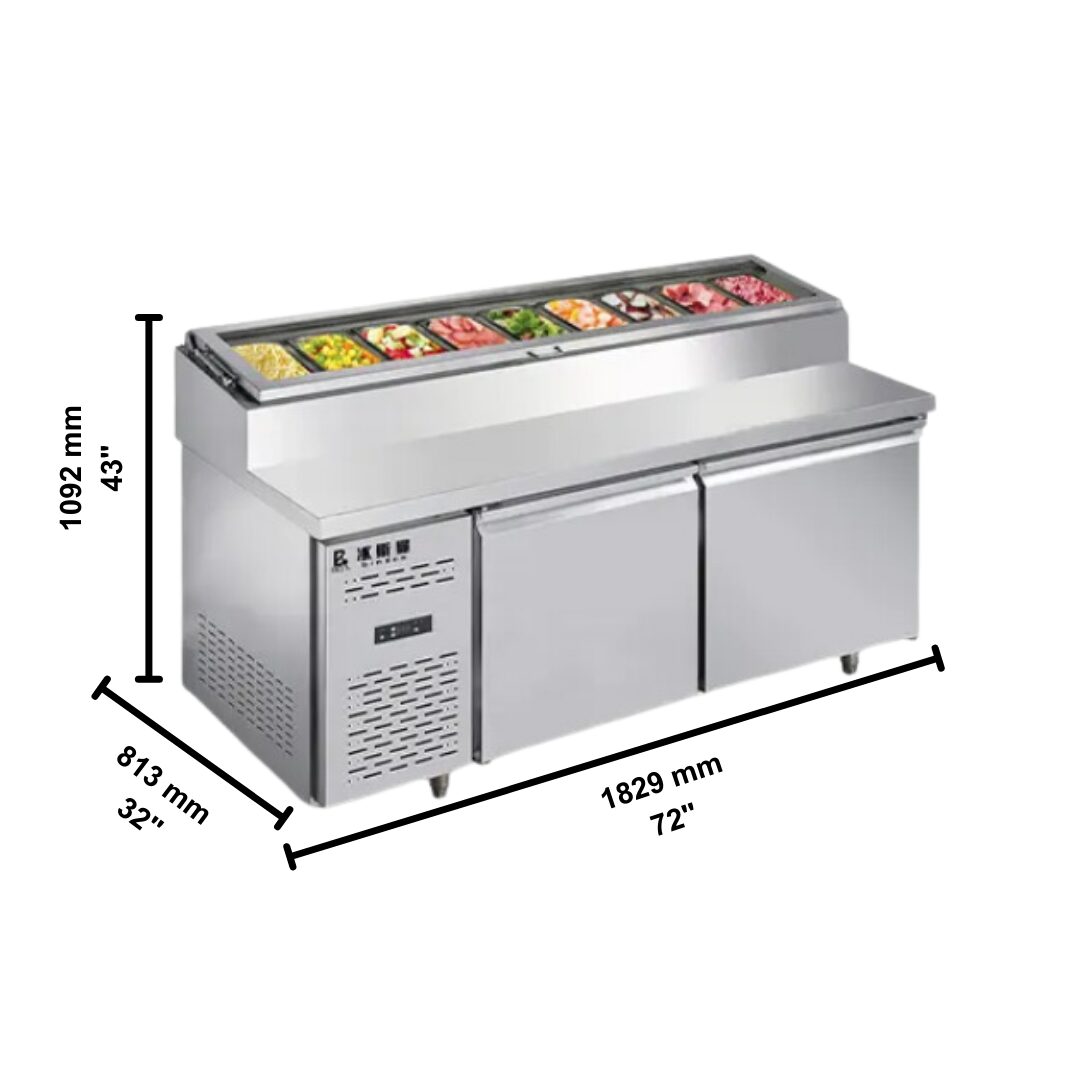 Quality Industries 72" Prep Fridge - Stainless Steel, 110V, Holds Nine 1/3 Pans - Image 2