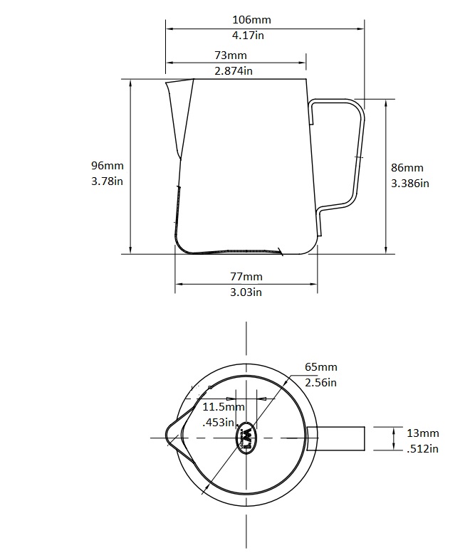 rattleware 12oz Latte Art Pitcher with RW Logo, Stainless Steel, 07000 - Image 2