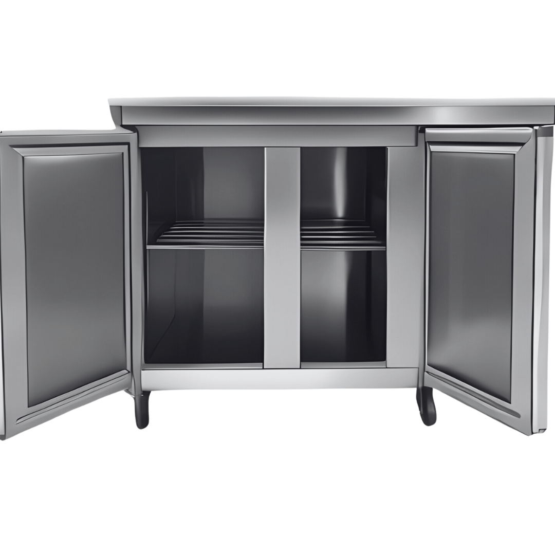 Quality Industries 48" Stainless Steel Prep Table with Pan Storage and Cutting Board - Image 4