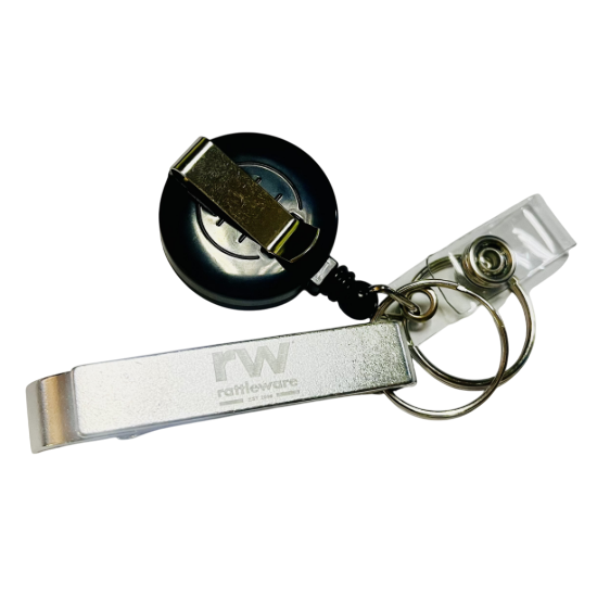 rattleware Bottle Opener, Aluminum, with Retractable Cord, Pack of 5