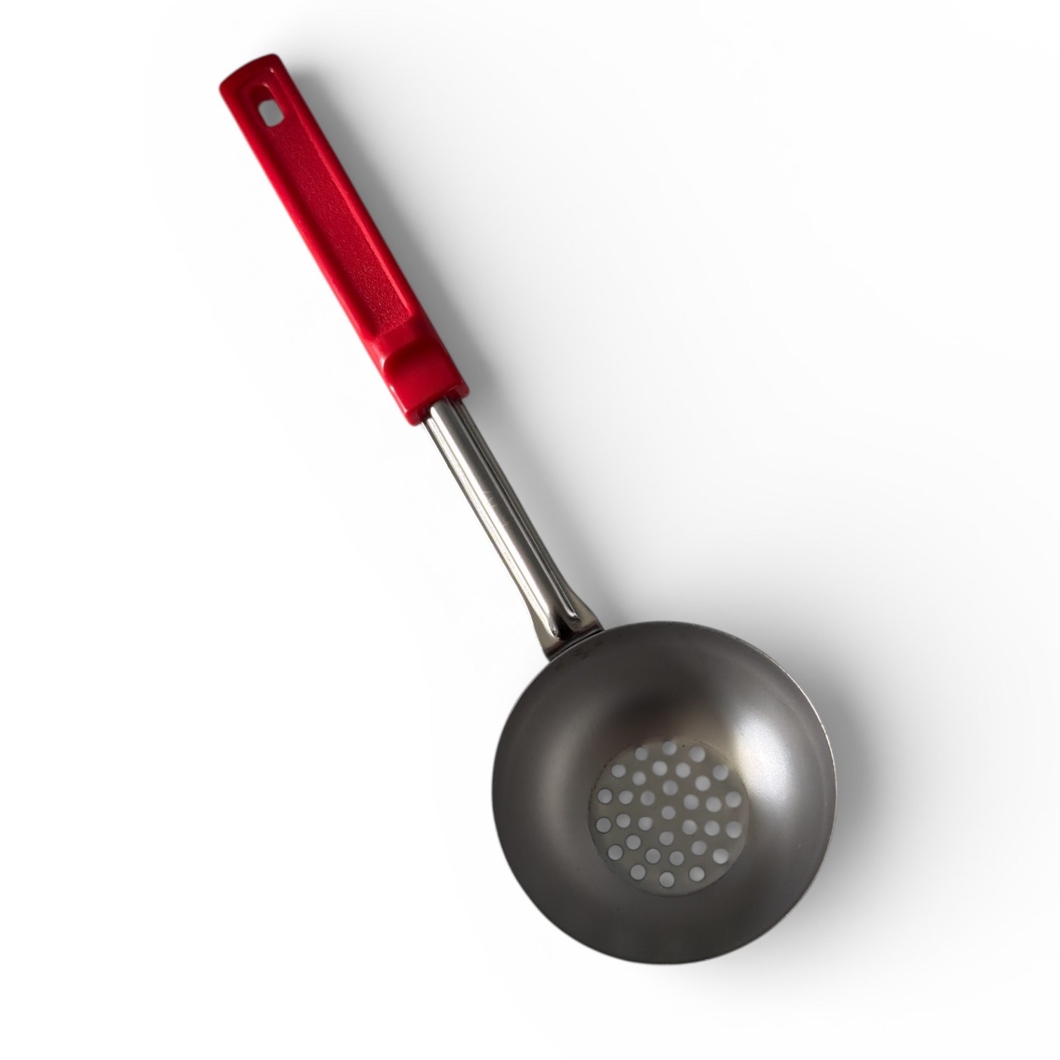 rattleware 6oz Scoop, Stainless Steel, with Perforations, Red Handle